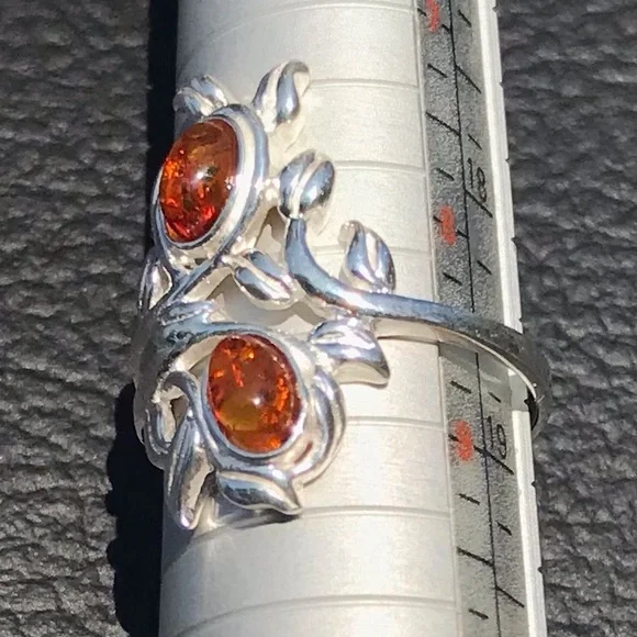 NWOT Real AMBER Oval Cabochon Cut Gemstones STERLING SILVER 925 Ring Size 8-1/2 - Picture 3 of 5